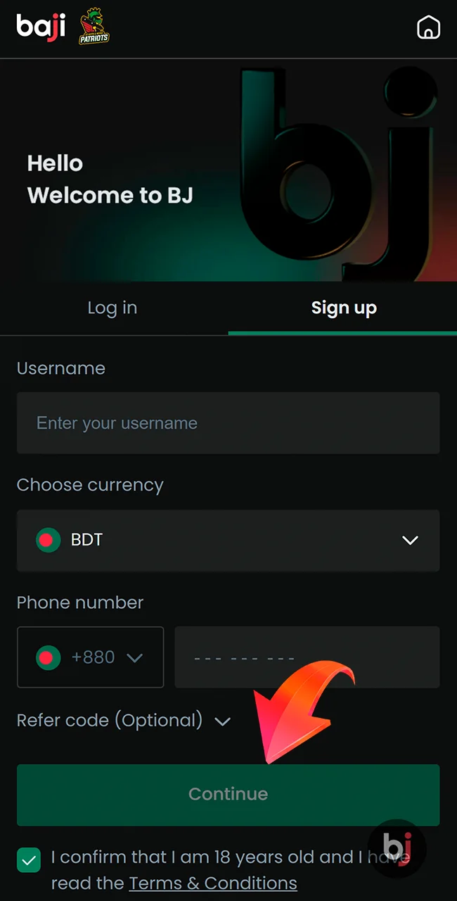 Initialize your Baji account and start playing.